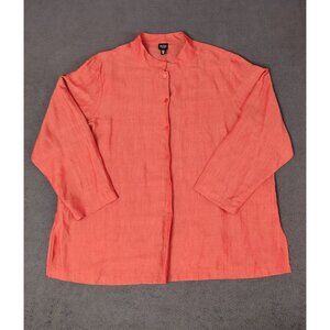 Eileen Fisher 100% Organic Irish Linen Red  Orange Sz 3X Button Shirt Blouse Top